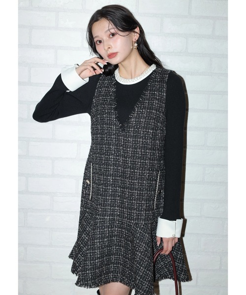 美品 アプワイザーリッシェ ラップツイードジャンスカM♡黒 Apuweiser-riche（アプワイザーリッシェ）の「ラップツイード