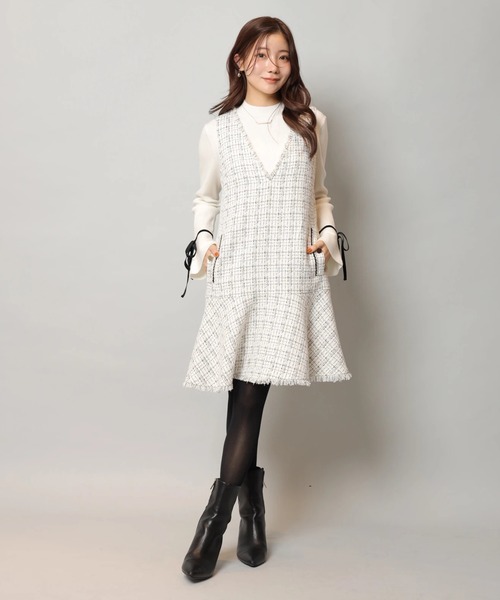 アプワイザーリッシェ フレア ツイード ジャンスカ オフホワイト