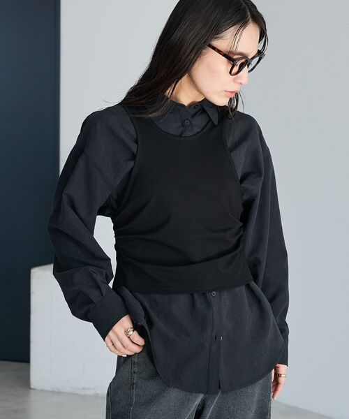 CRAFT STANDARD BOUTIQUE（クラフトスタンダードブティック）の「2点セット/レイヤードタンクトップシャツ（シャツ/ブラウス・レディース・ブラック/アイボリー/チャコールグレー・FREE）」の4枚目の写真