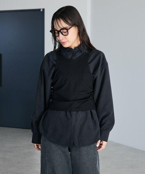 CRAFT STANDARD BOUTIQUE（クラフトスタンダードブティック）の「2点セット/レイヤードタンクトップシャツ（シャツ/ブラウス・レディース・ブラック/アイボリー/チャコールグレー・FREE）」の5枚目の写真