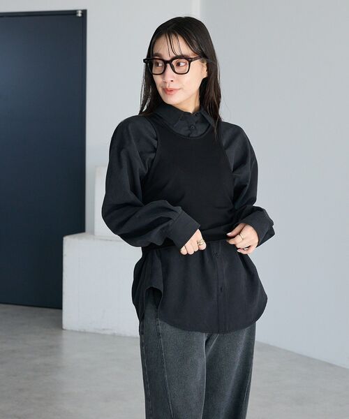 CRAFT STANDARD BOUTIQUE（クラフトスタンダードブティック）の「2点セット/レイヤードタンクトップシャツ（シャツ/ブラウス・レディース・ブラック/アイボリー/チャコールグレー・FREE）」の6枚目の写真