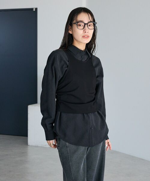 CRAFT STANDARD BOUTIQUE（クラフトスタンダードブティック）の「2点セット/レイヤードタンクトップシャツ（シャツ/ブラウス・レディース・ブラック/アイボリー/チャコールグレー・FREE）」の7枚目の写真