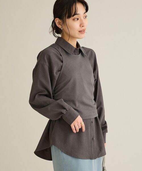 CRAFT STANDARD BOUTIQUE（クラフトスタンダードブティック）の「2点セット/レイヤードタンクトップシャツ（シャツ/ブラウス・レディース・ブラック/アイボリー/チャコールグレー・FREE）」の12枚目の写真