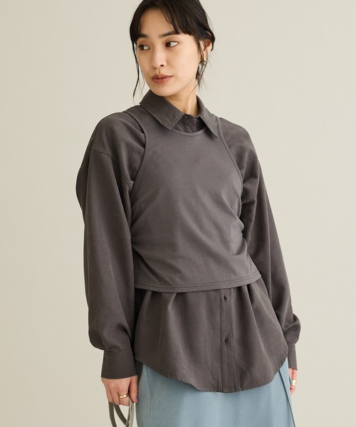 CRAFT STANDARD BOUTIQUE（クラフトスタンダードブティック）の「2点セット/レイヤードタンクトップシャツ（シャツ/ブラウス・レディース・ブラック/アイボリー/チャコールグレー・FREE）」の2枚目の写真