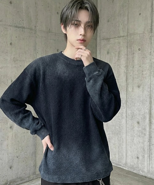 BENUSTA(ベヌスタ)の「A'GEM/9 × .kom 『BENUSTA /ベヌスタ』フェードワッフルクルーネックスウェット(スウェット・メンズ・ブルー/ブラック・L/M)」の5枚目の写真
