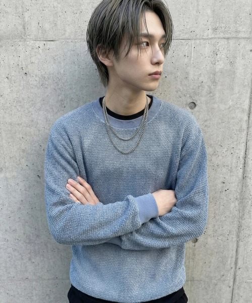 BENUSTA(ベヌスタ)の「A'GEM/9 × .kom 『BENUSTA /ベヌスタ』フェードワッフルクルーネックスウェット(スウェット・メンズ・ブルー/ブラック・L/M)」の7枚目の写真