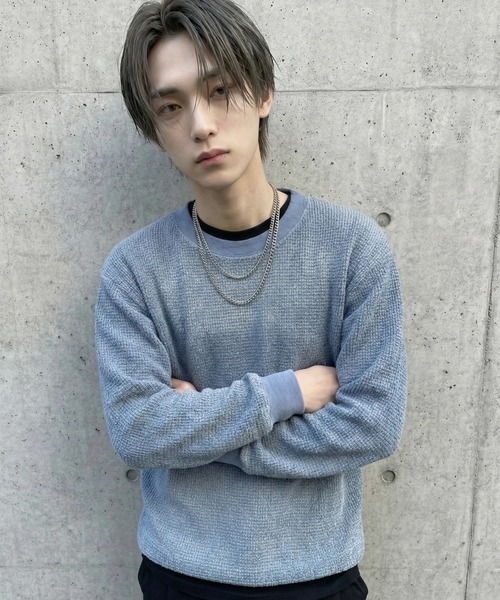 BENUSTA(ベヌスタ)の「A'GEM/9 × .kom 『BENUSTA /ベヌスタ』フェードワッフルクルーネックスウェット(スウェット・メンズ・ブルー/ブラック・L/M)」の6枚目の写真