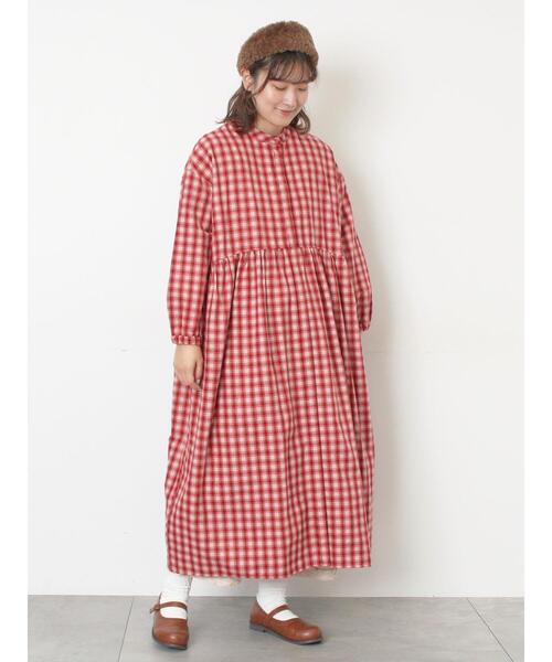 Samansa Mos2（サマンサ モスモス）の「【保温加工】バンドカラーワンピース ≪S/Mサイズ≫（ワンピース・レディース・レッド/チャコールグレー/ミント/ブラック・M/S）」の5枚目の写真