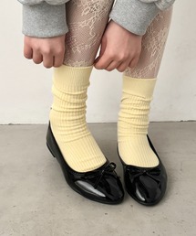 リボンエナメルフラットバレエシューズ