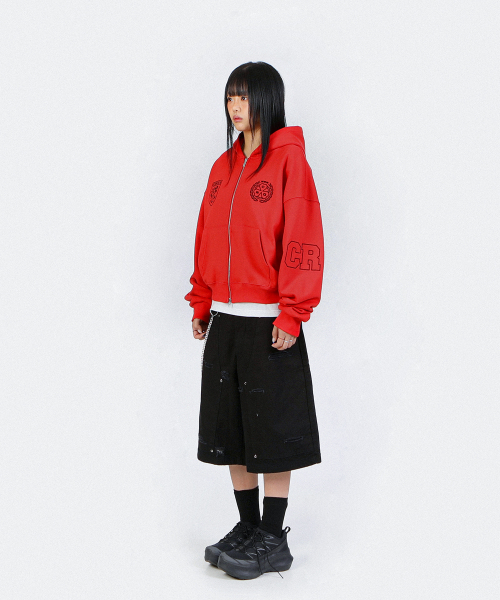 CRIGUN（クリガン）の「CLUB JERSEY ZIP-UP HOODIE RED（パーカー・レディース・レッド・MEDIUM/LARGE/X-LARGE/WS）」の8枚目の写真