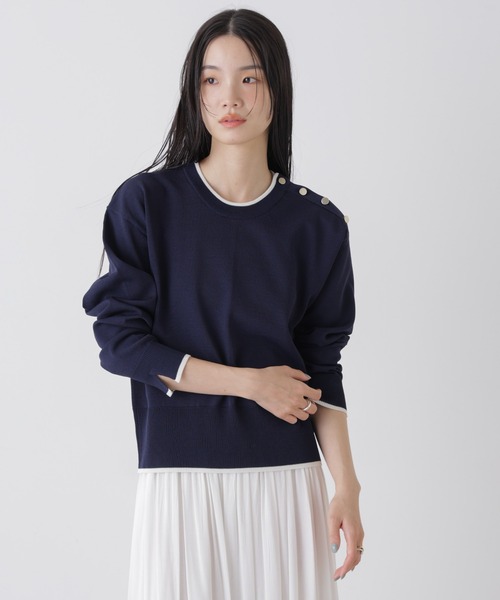 NANO universe（ナノユニバース）の「洗濯機洗可UVカットバイカラー釦ディティールニット（ニット/セーター・レディース・ブルー/ネイビー/ホワイト・FREE）」の2枚目の写真