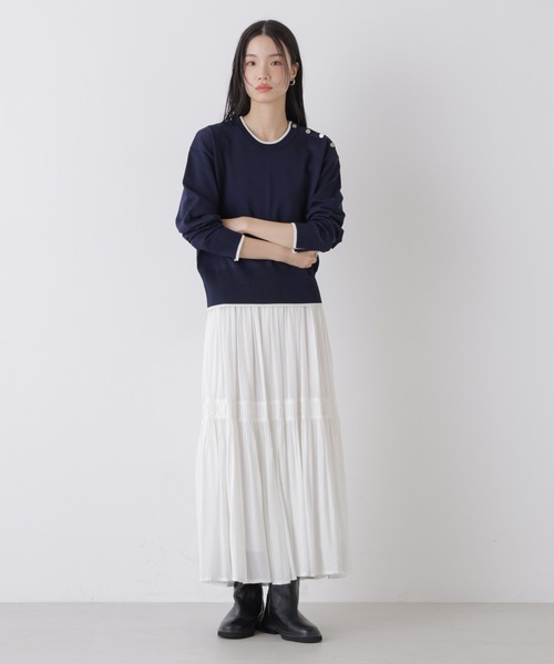 NANO universe（ナノユニバース）の「洗濯機洗可UVカットバイカラー釦ディティールニット（ニット/セーター・レディース・ブルー/ネイビー/ホワイト・FREE）」の21枚目の写真