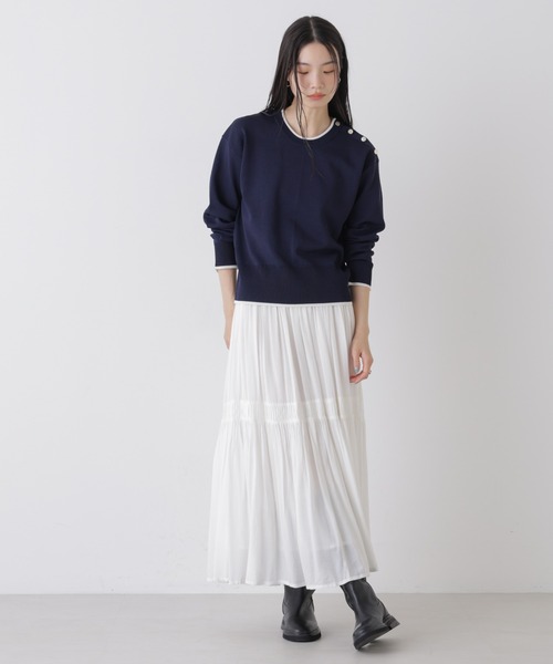 NANO universe（ナノユニバース）の「洗濯機洗可UVカットバイカラー釦ディティールニット（ニット/セーター・レディース・ブルー/ネイビー/ホワイト・FREE）」の22枚目の写真