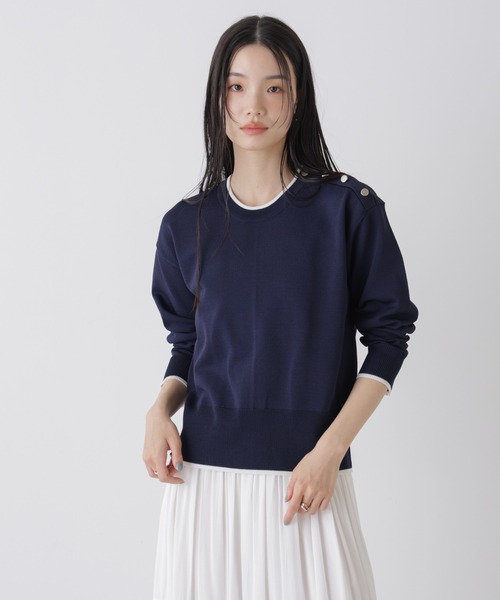 NANO universe（ナノユニバース）の「洗濯機洗可UVカットバイカラー釦ディティールニット（ニット/セーター・レディース・ブルー/ネイビー/ホワイト・FREE）」の18枚目の写真