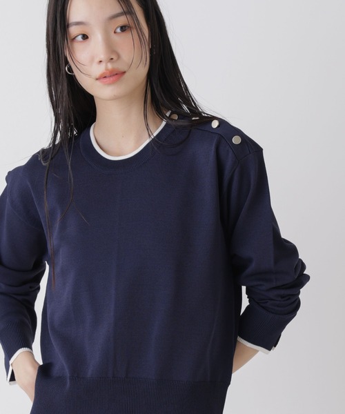 NANO universe（ナノユニバース）の「洗濯機洗可UVカットバイカラー釦ディティールニット（ニット/セーター・レディース・ブルー/ネイビー/ホワイト・FREE）」の19枚目の写真