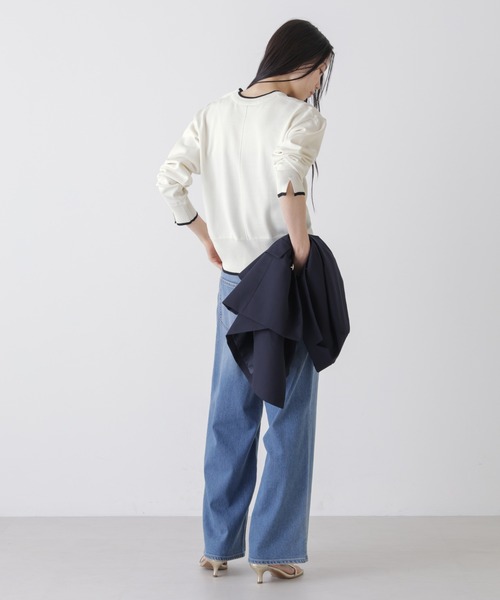 NANO universe（ナノユニバース）の「洗濯機洗可UVカットバイカラー釦ディティールニット（ニット/セーター・レディース・ブルー/ネイビー/ホワイト・FREE）」の9枚目の写真