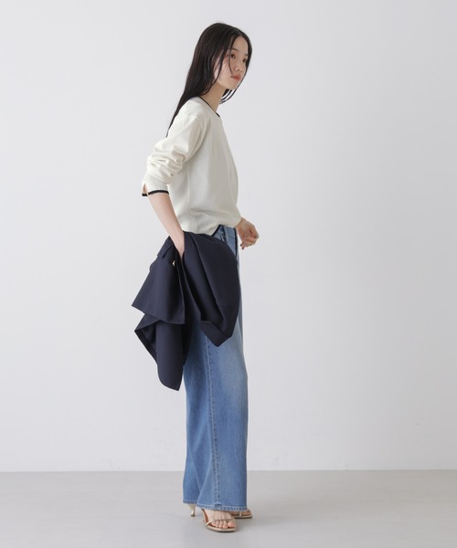 NANO universe（ナノユニバース）の「洗濯機洗可UVカットバイカラー釦ディティールニット（ニット/セーター・レディース・ブルー/ネイビー/ホワイト・FREE）」の10枚目の写真