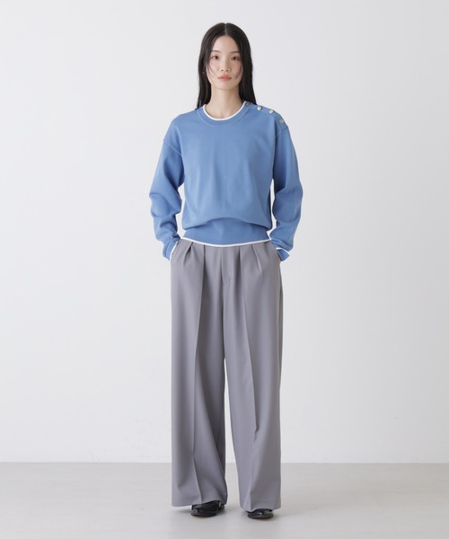 NANO universe（ナノユニバース）の「洗濯機洗可UVカットバイカラー釦ディティールニット（ニット/セーター・レディース・ブルー/ネイビー/ホワイト・FREE）」の14枚目の写真