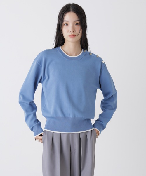 NANO universe（ナノユニバース）の「洗濯機洗可UVカットバイカラー釦ディティールニット（ニット/セーター・レディース・ブルー/ネイビー/ホワイト・FREE）」の11枚目の写真