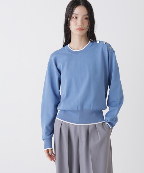 NANO universe（ナノユニバース）の「洗濯機洗可UVカットバイカラー釦ディティールニット（ニット/セーター・レディース・ブルー/ネイビー/ホワイト・FREE）」の12枚目の写真