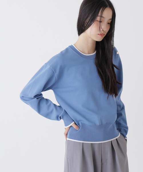 NANO universe（ナノユニバース）の「洗濯機洗可UVカットバイカラー釦ディティールニット（ニット/セーター・レディース・ブルー/ネイビー/ホワイト・FREE）」の13枚目の写真