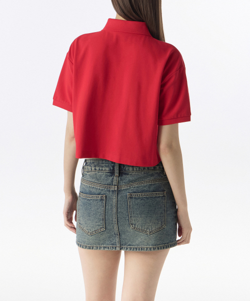 MUSINSA STANDARD WOMAN（ムシンサスタンダードウーマン）の「[クールタンダード] ウィメンズ リラックスド クロップ ピケ ポロシャツ [レッド]（ポロシャツ・レディース・その他・LARGE/SMALL/MEDIUM/X-SMALL）」の2枚目の写真