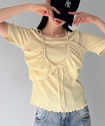 フロントリボンレイヤード半袖カットソー