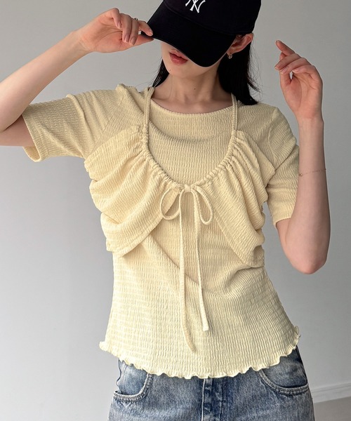 junoah(ジュノア)の「フロントリボンレイヤード半袖カットソー(Tシャツ/カットソー・レディース・ブラウン/ブラック/クリーム・LARGE/MEDIUM/SMALL)」の13枚目の写真