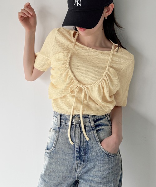 junoah(ジュノア)の「フロントリボンレイヤード半袖カットソー(Tシャツ/カットソー・レディース・ブラウン/ブラック/クリーム・LARGE/MEDIUM/SMALL)」の14枚目の写真