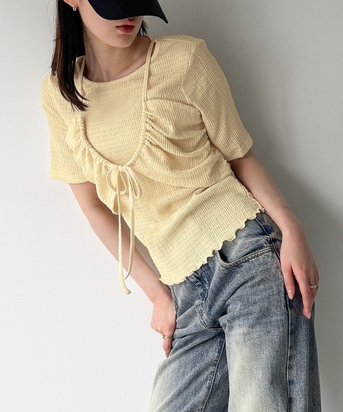 junoah(ジュノア)の「フロントリボンレイヤード半袖カットソー(Tシャツ/カットソー・レディース・ブラウン/ブラック/クリーム・LARGE/MEDIUM/SMALL)」の15枚目の写真