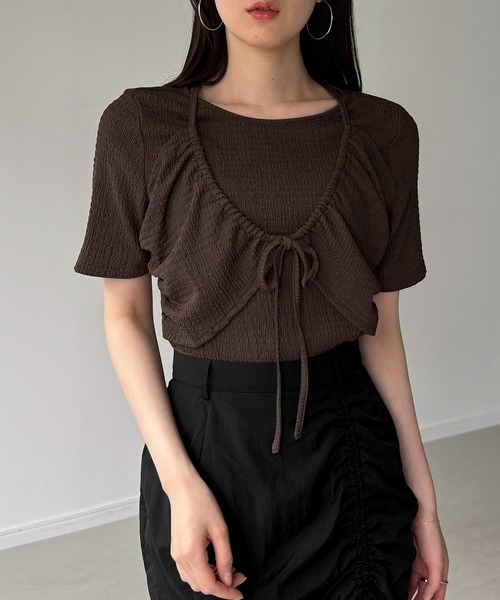 junoah(ジュノア)の「フロントリボンレイヤード半袖カットソー(Tシャツ/カットソー・レディース・ブラウン/ブラック/クリーム・LARGE/MEDIUM/SMALL)」の12枚目の写真