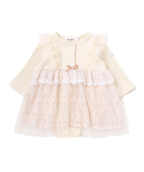 SLAP SLIP BABY（スラップスリップベビー）の「チュール花柄スカートドッキングボディミニベビー(70~80cm)（ロンパース・キッズ・イエロー/ピンク・80ｃｍ/70cm）」の2枚目の写真