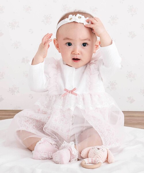 SLAP SLIP BABY（スラップスリップベビー）の「チュール花柄スカートドッキングボディミニベビー(70~80cm)（ロンパース・キッズ・イエロー/ピンク・80ｃｍ/70cm）」の4枚目の写真