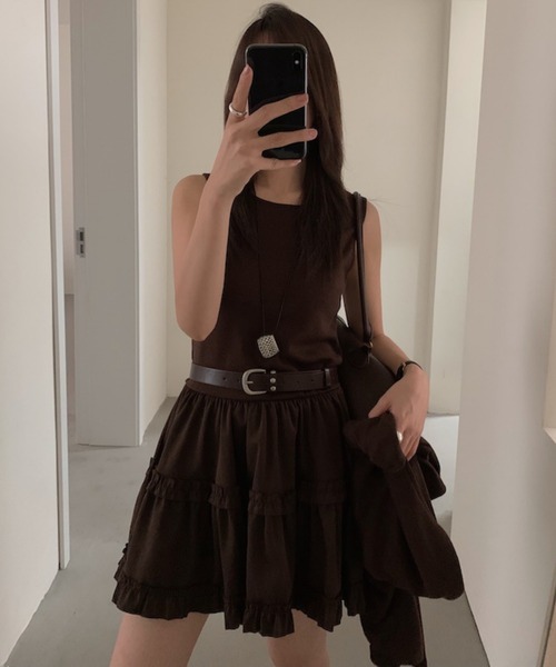 セール】2点セット カーディガン/ノースリーブワンピース ベルト付