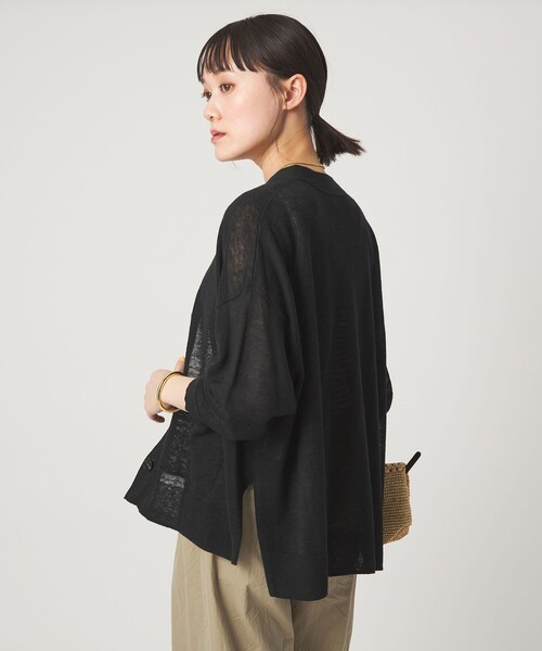 green label relaxing（グリーンレーベルリラクシング）の「フレンチリネン Vネック カーディガン ウォッシャブル（カーディガン/ボレロ・レディース・ナチュラル/ブラック/ライム/ピンク/ブラウン・FREE）」の6枚目の写真