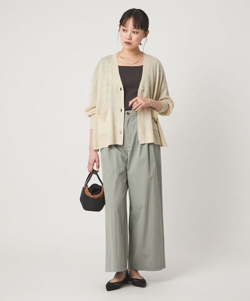 green label relaxing（グリーンレーベルリラクシング）の「フレンチリネン Vネック カーディガン ウォッシャブル（カーディガン/ボレロ・レディース・ナチュラル/ブラック/ライム/ピンク/ブラウン・FREE）」の12枚目の写真