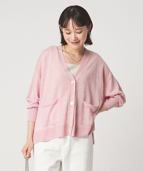 green label relaxing（グリーンレーベルリラクシング）の「フレンチリネン Vネック カーディガン ウォッシャブル（カーディガン/ボレロ・レディース・ナチュラル/ブラック/ライム/ピンク/ブラウン・FREE）」の14枚目の写真