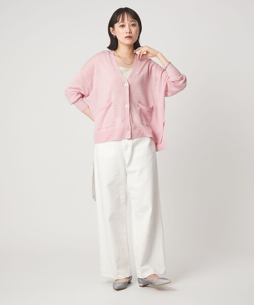 green label relaxing（グリーンレーベルリラクシング）の「フレンチリネン Vネック カーディガン ウォッシャブル（カーディガン/ボレロ・レディース・ナチュラル/ブラック/ライム/ピンク/ブラウン・FREE）」の15枚目の写真