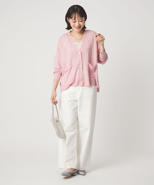 green label relaxing（グリーンレーベルリラクシング）の「フレンチリネン Vネック カーディガン ウォッシャブル（カーディガン/ボレロ・レディース・ナチュラル/ブラック/ライム/ピンク/ブラウン・FREE）」の16枚目の写真
