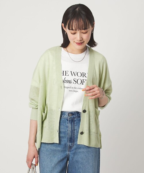 green label relaxing（グリーンレーベルリラクシング）の「フレンチリネン Vネック カーディガン ウォッシャブル（カーディガン/ボレロ・レディース・ナチュラル/ブラック/ライム/ピンク/ブラウン・FREE）」の17枚目の写真