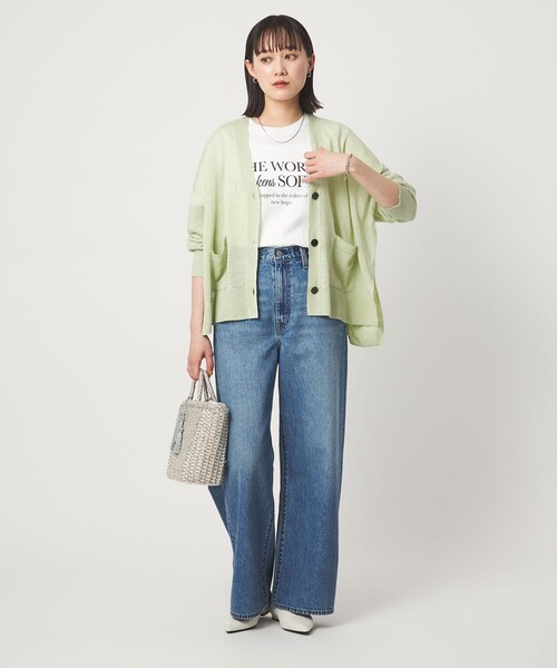 green label relaxing（グリーンレーベルリラクシング）の「フレンチリネン Vネック カーディガン ウォッシャブル（カーディガン/ボレロ・レディース・ナチュラル/ブラック/ライム/ピンク/ブラウン・FREE）」の18枚目の写真