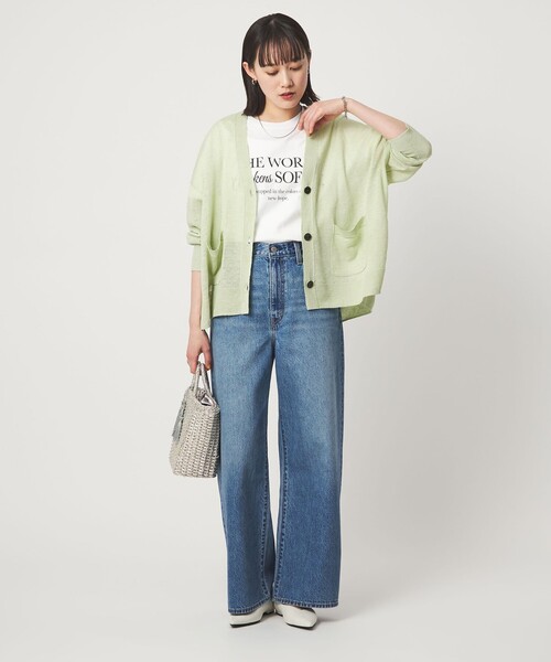 green label relaxing（グリーンレーベルリラクシング）の「フレンチリネン Vネック カーディガン ウォッシャブル（カーディガン/ボレロ・レディース・ナチュラル/ブラック/ライム/ピンク/ブラウン・FREE）」の19枚目の写真