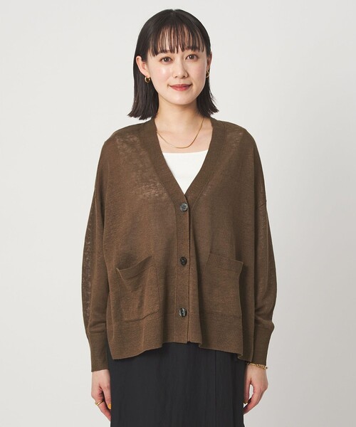 green label relaxing（グリーンレーベルリラクシング）の「フレンチリネン Vネック カーディガン ウォッシャブル（カーディガン/ボレロ・レディース・ナチュラル/ブラック/ライム/ピンク/ブラウン・FREE）」の20枚目の写真