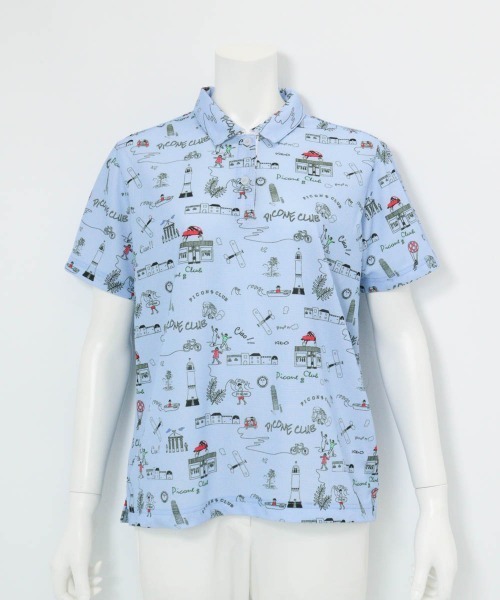 Picone CLUB(ピッコーネクラブ)の「総柄プリントUVポロシャツ(ポロシャツ・レディース・ブルー/ホワイト/ネイビー/イエロー・13号/11号/9号)」の4枚目の写真