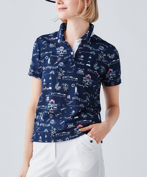 Picone CLUB(ピッコーネクラブ)の「総柄プリントUVポロシャツ(ポロシャツ・レディース・ブルー/ホワイト/ネイビー/イエロー・13号/11号/9号)」の19枚目の写真