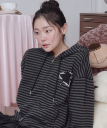 STRIPE STAR LOGO HOOD ZIP-UP BLACK