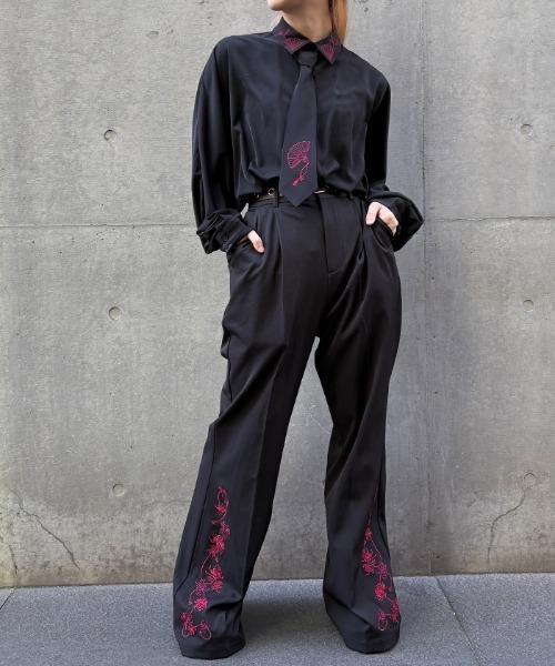 REZEN(リゼン)の「タイ付扇子刺繍シャツ(シャツ/ブラウス・メンズ・ローズ/ブルーパープル/ライトグレー・MEDIUM/LARGE)」の15枚目の写真