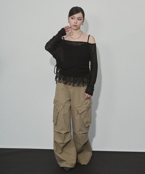 ENVYM(アンビー)の「スラブトップス&ヘムレースキャミSET(Tシャツ/カットソー・レディース・ブラック/グレー/カーキ・FREE)」の19枚目の写真
