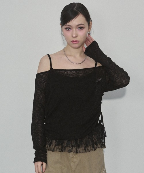 ENVYM(アンビー)の「スラブトップス&ヘムレースキャミSET(Tシャツ/カットソー・レディース・ブラック/グレー/カーキ・FREE)」の16枚目の写真