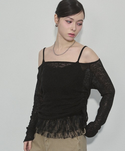 ENVYM(アンビー)の「スラブトップス&ヘムレースキャミSET(Tシャツ/カットソー・レディース・ブラック/グレー/カーキ・FREE)」の17枚目の写真